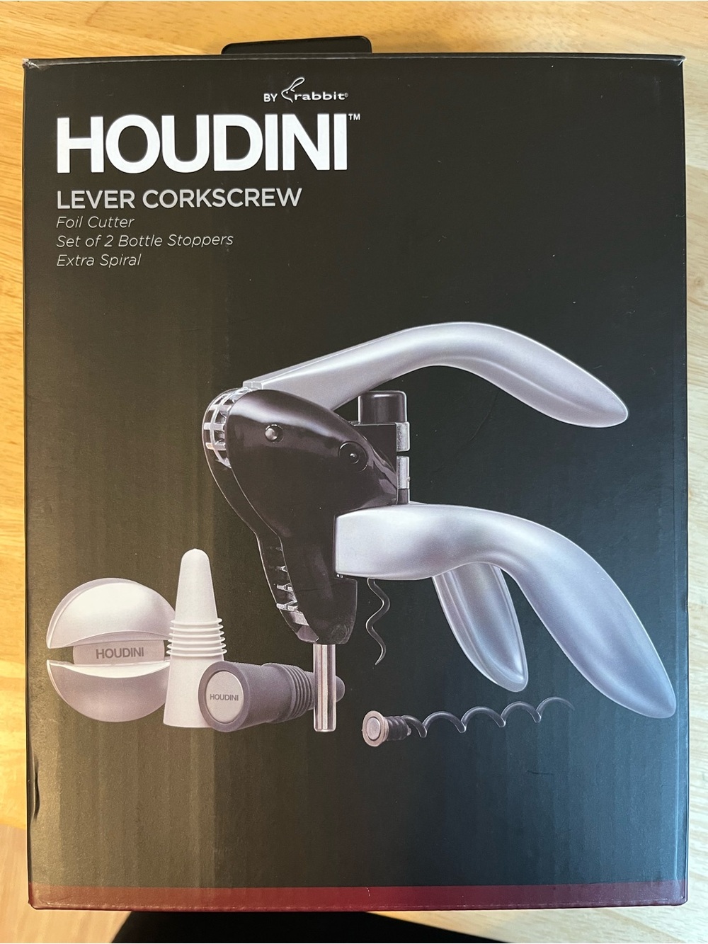 Houdini Lever Corkscrew Wine Opener - Silver/Black
